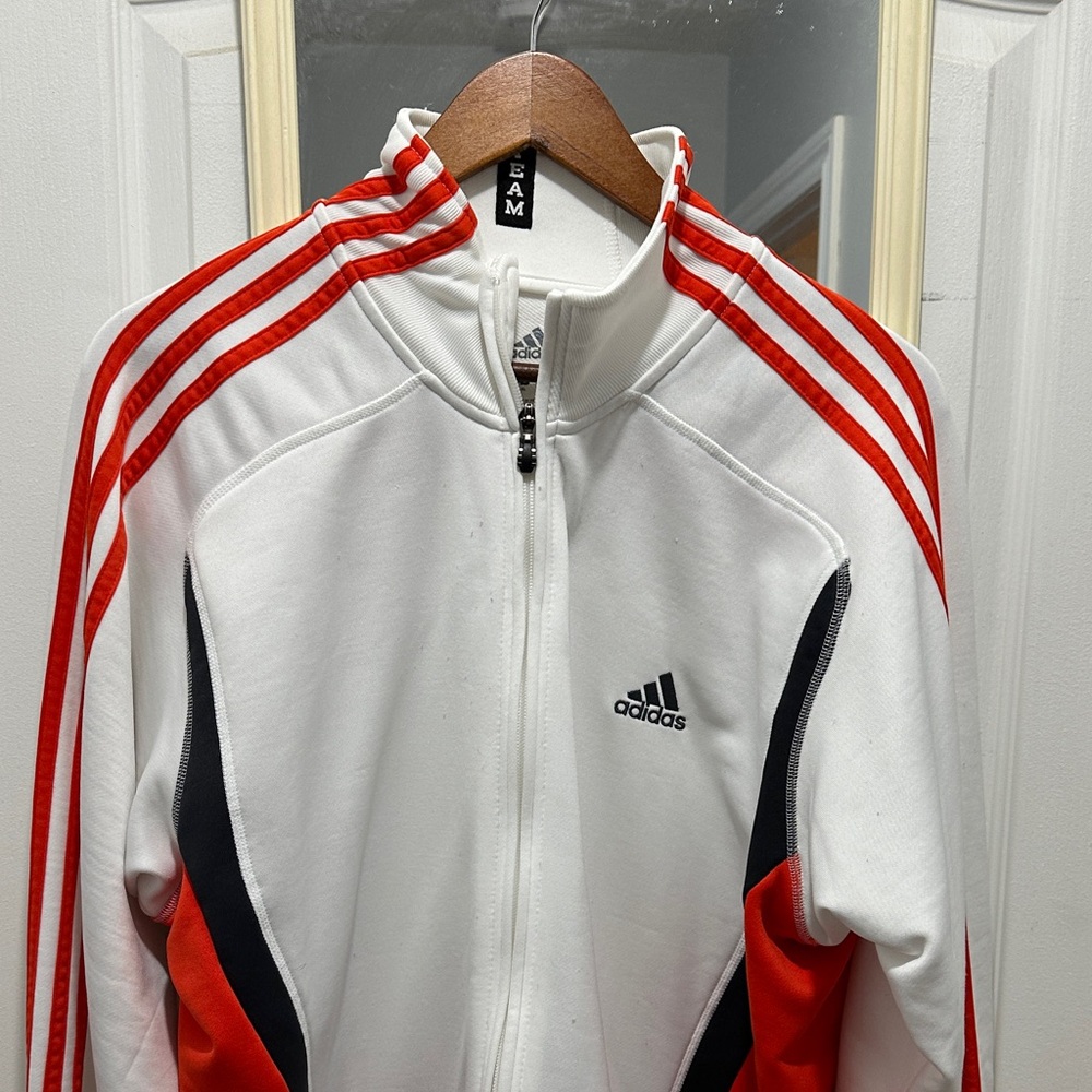 Adidas Red and White Zip-Up Jacket